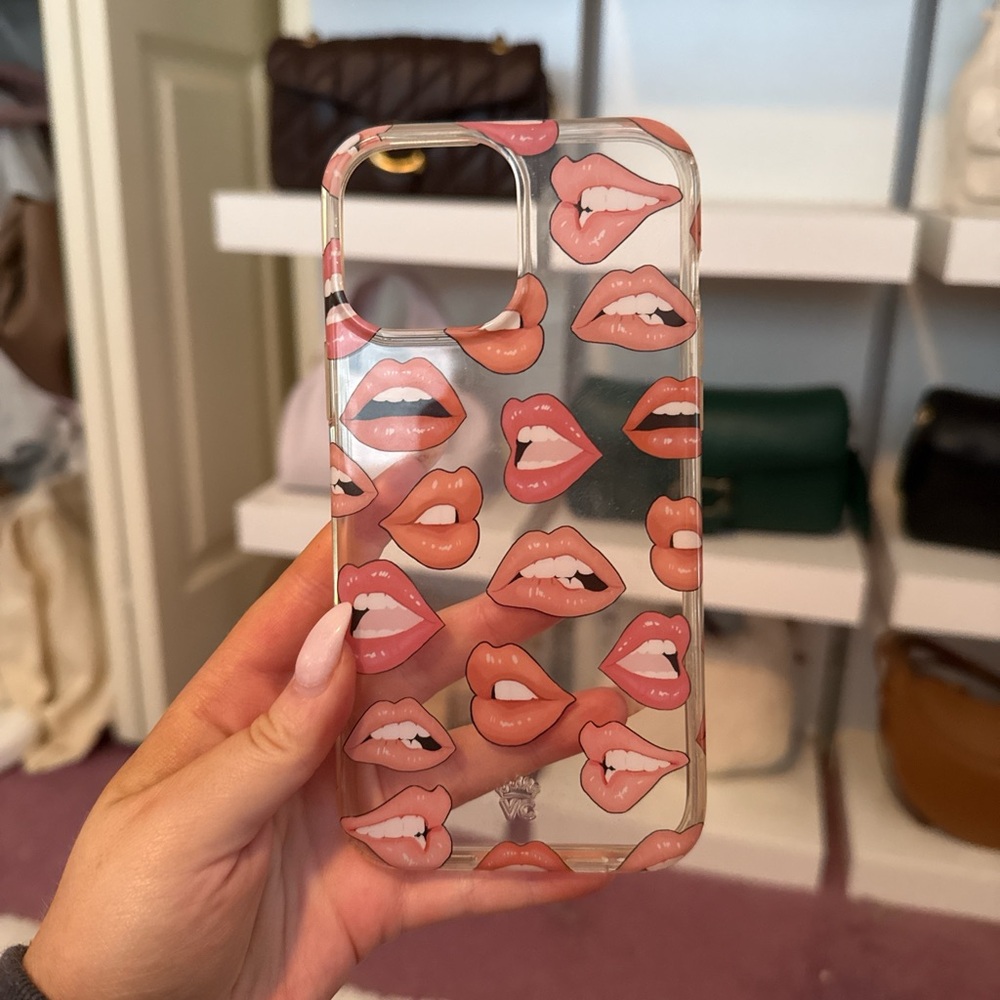 Velvet Caviar Lip Print Phone Case - Pink and Red iphone 13 pro max